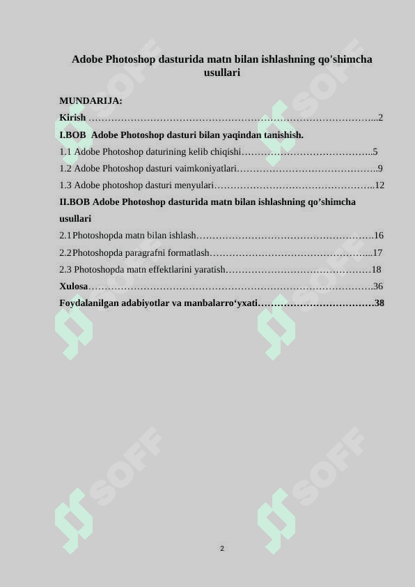 Adobe Photoshop dasturida matn bilan ishlashning qo'shimcha usullari 2