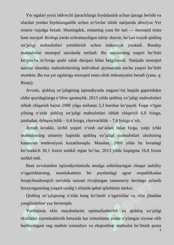 Yer rentasi va uning turlari. 7