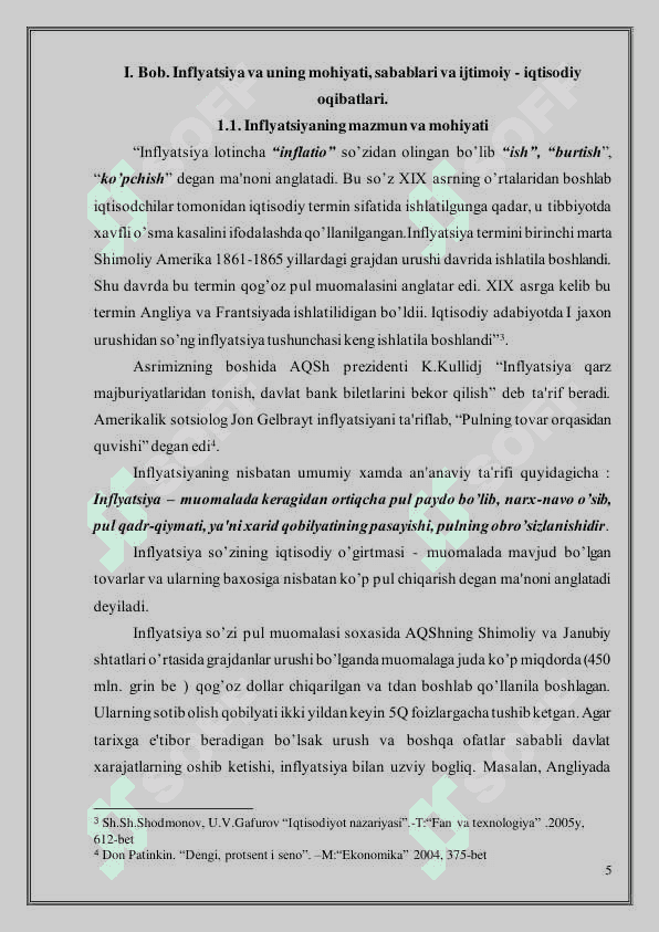 Inflyatsiya mohiyati, uni bartaraf etish imkoniyatlari. 6