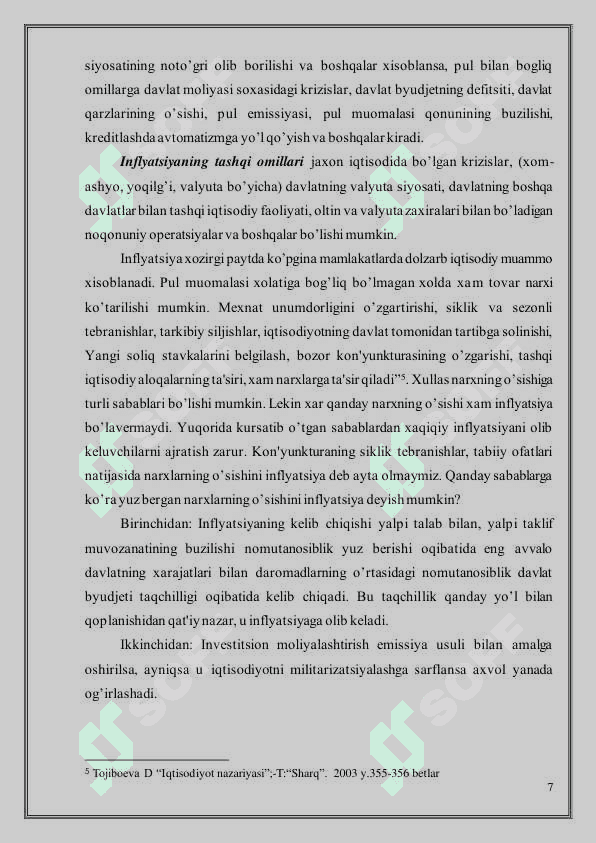 Inflyatsiya mohiyati, uni bartaraf etish imkoniyatlari. 8