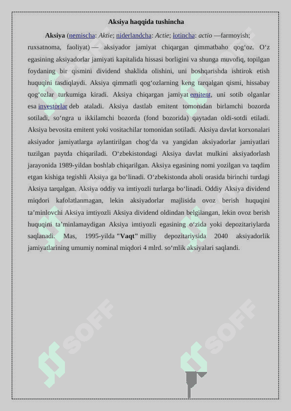 Aksionerlik jamiyatlari va ularning iqtisodiy taraqqiyotdagi o’rni. 4