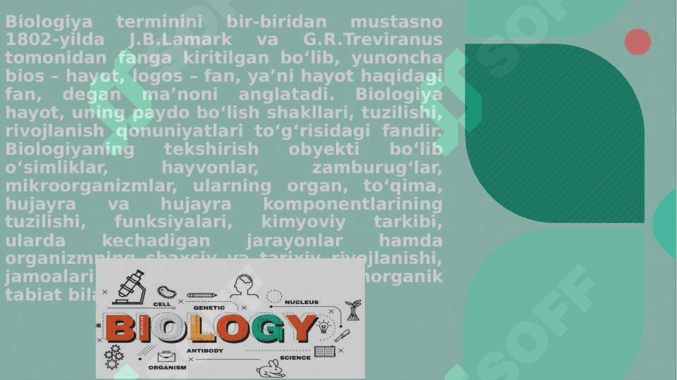 Biologiya Kirish-fanni maqsadi,vazifasi va muammolari, tarixi, o`rganish metodi 2