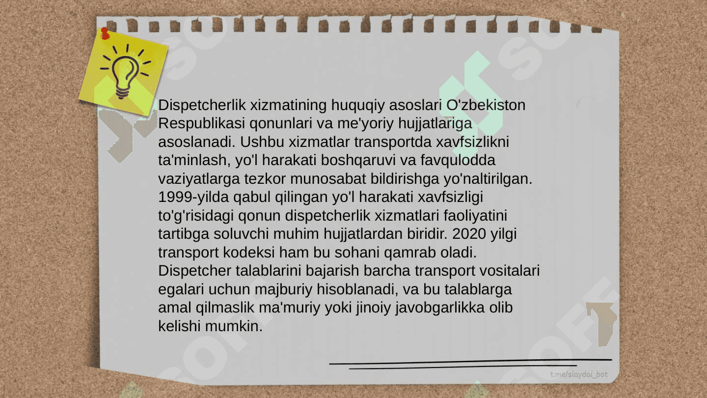 Dispetcherlik xizmatini tashkil etish 7