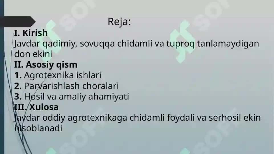 Javdar yetishtirish texnalogiyasi 2