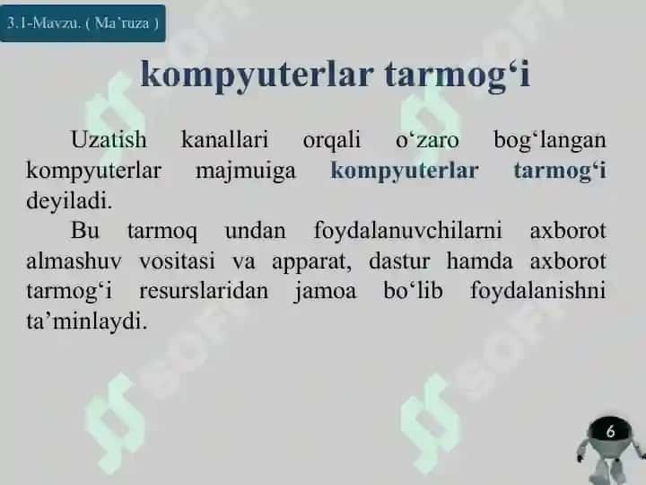 Kompyuter tarmogʻi va internet texnologiyasi 6