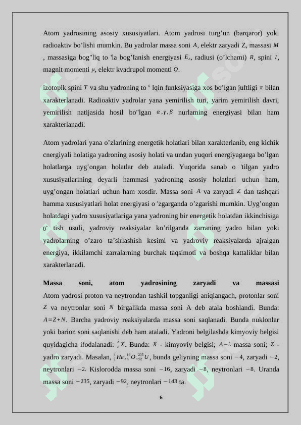 Yadro reaksiyalarining saqlanish qonunlari. 6