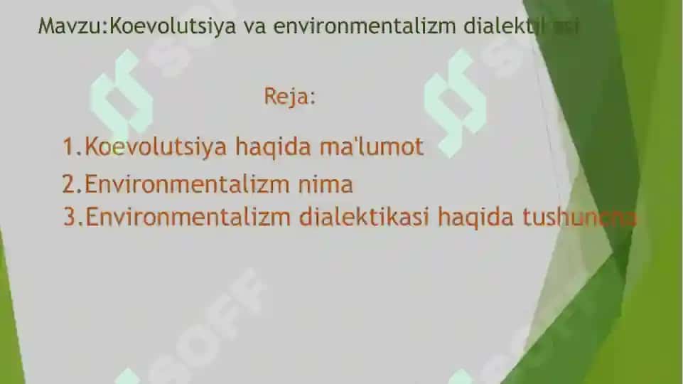 Koevolutsiya va environmentalizm dialektikasi 2