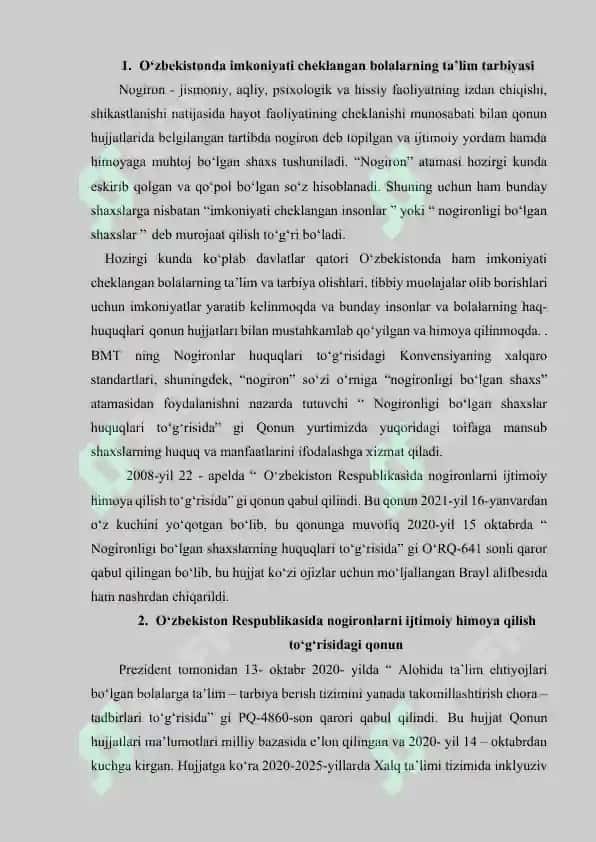 Imkoniyati cheklangan bolalarni  inklyuziv  ta’lim va tarbiyalash konsepsiyasi 2