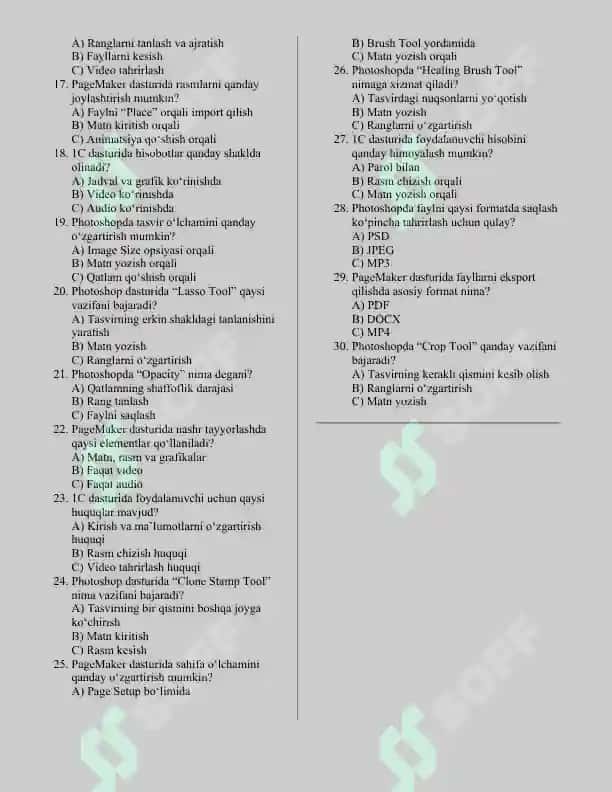 Politexnikum 2 kurslar uchun Insirmatika va axborot texnologiyalari 1semestir yakuniy  nazorat 2