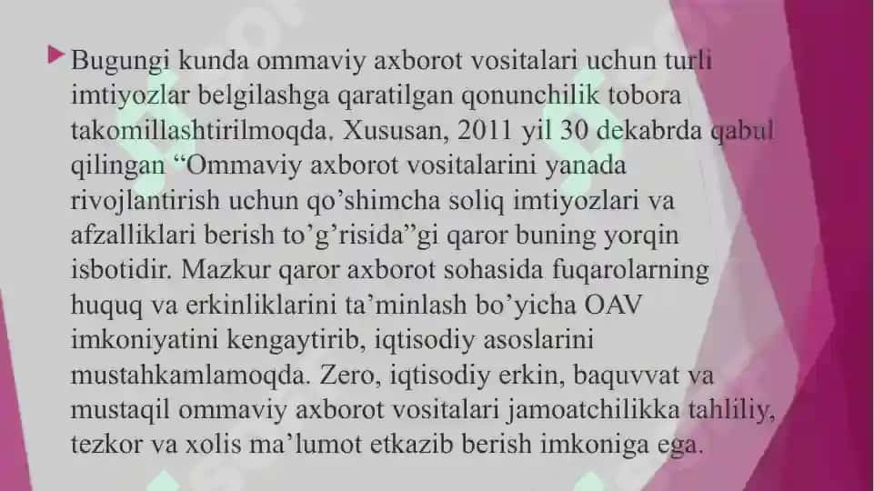 Ommaviy axborot vositalarining (gazeta, TV, radio) bugungi kunda tutgan o‘rni 8