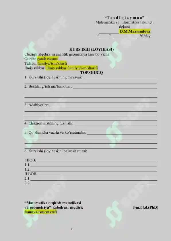 TEKISLIKNING UMUMIY TENGLAMASINI TEKSHIRISH. AX+BY+CZ+D KO‘PHAD ISHORASINING GEOMETRIK MA’NOSI 2