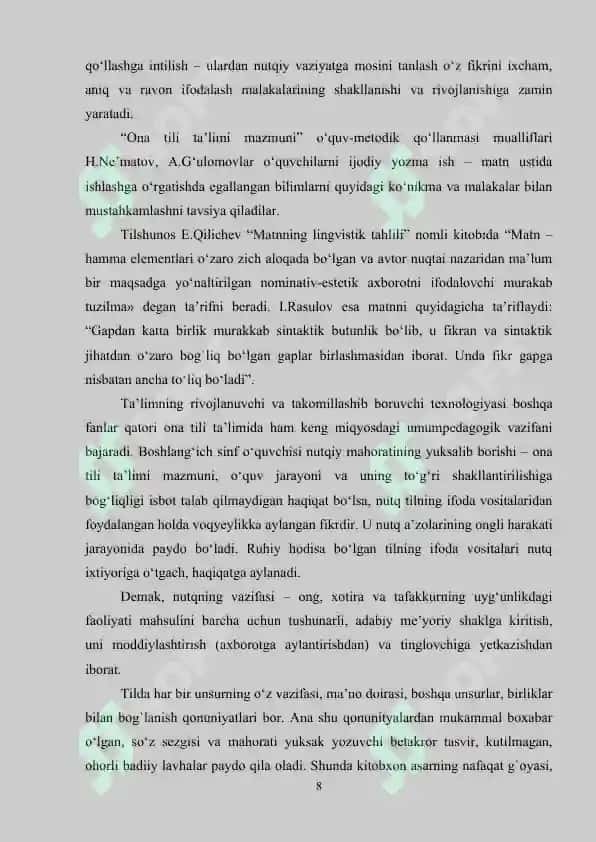 ONA TILI DARSLARIDA MATN YARATISHGA O‘RGATISH METODIKASI 8