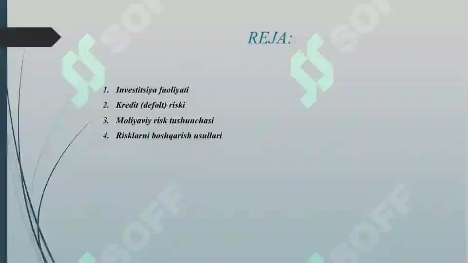 INVESTITSIYA FAOLIYATIDA YUZAGA KELADIGAN MOLIYAVIY RISKLAR 2