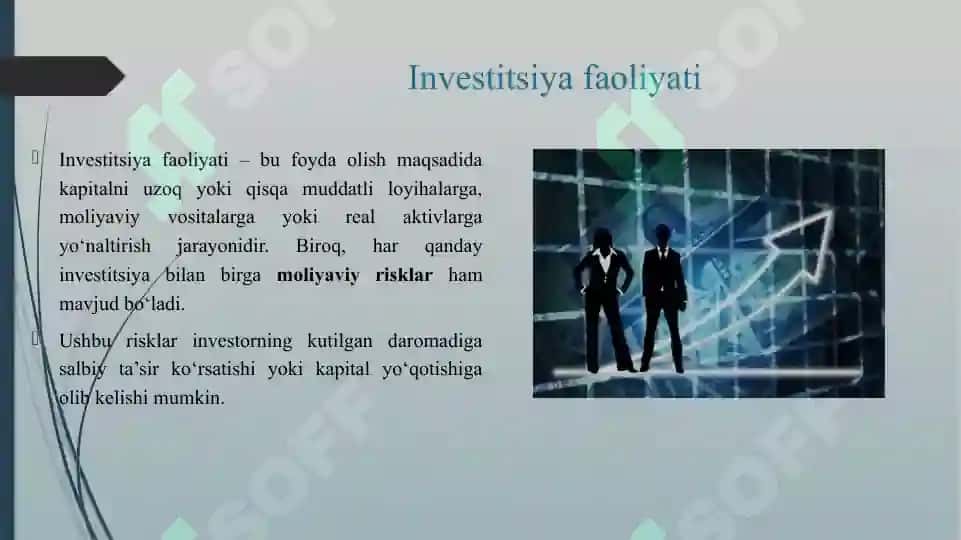 INVESTITSIYA FAOLIYATIDA YUZAGA KELADIGAN MOLIYAVIY RISKLAR 3