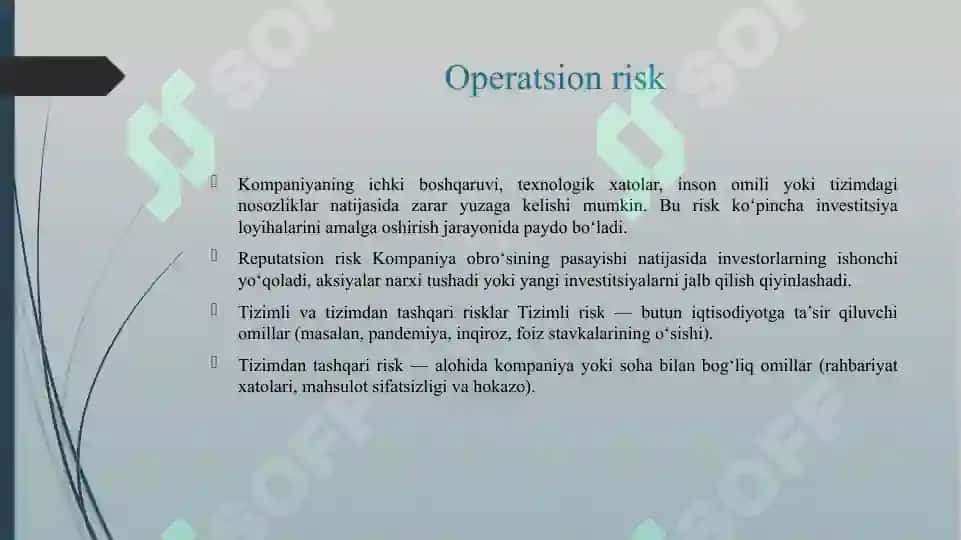 INVESTITSIYA FAOLIYATIDA YUZAGA KELADIGAN MOLIYAVIY RISKLAR 7