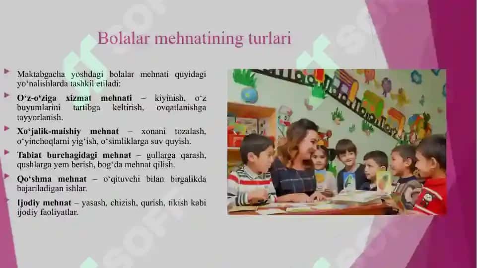 MAKTABGACHA YOSHDAGI BOLALAR MEXNATINI TASHKIL ETISH VA UNGA RAXBARLIK QILISH. 4
