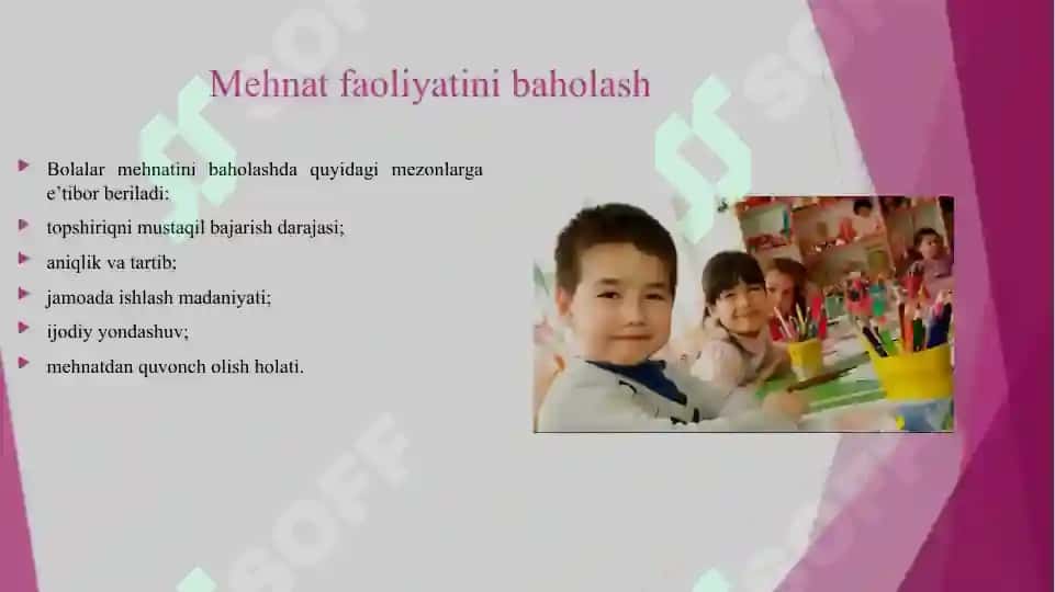 MAKTABGACHA YOSHDAGI BOLALAR MEXNATINI TASHKIL ETISH VA UNGA RAXBARLIK QILISH. 8