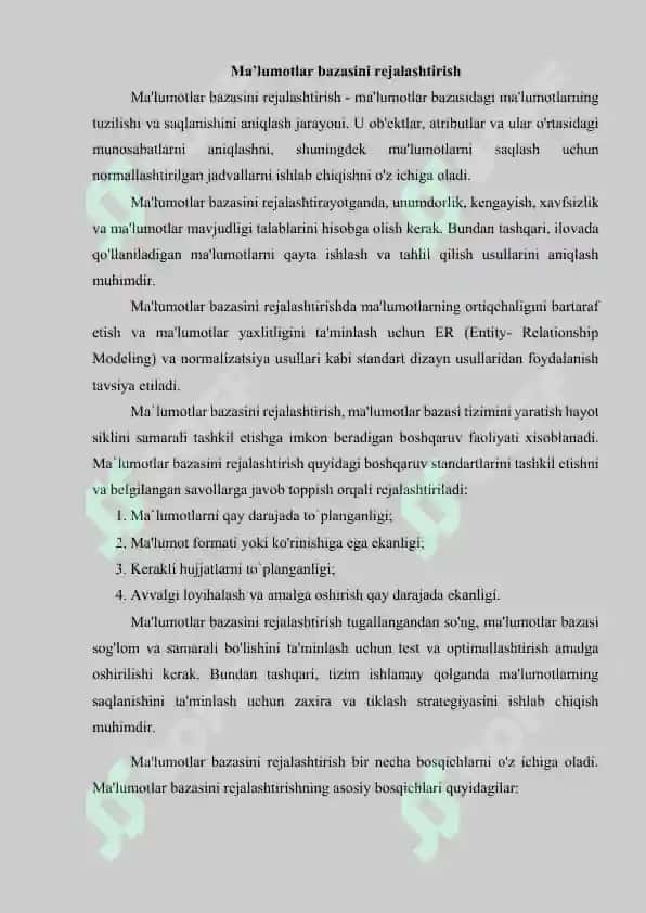 Ma’lumotlar bazasini rеjalashtirish va administratorlash 3