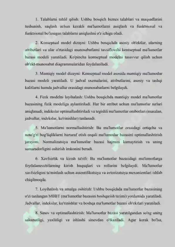 Ma’lumotlar bazasini rеjalashtirish va administratorlash 4