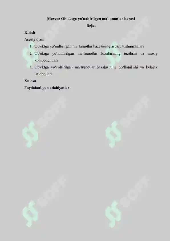 Ob'ektga yo'naltirilgan ma'lumotlar bazasi 2