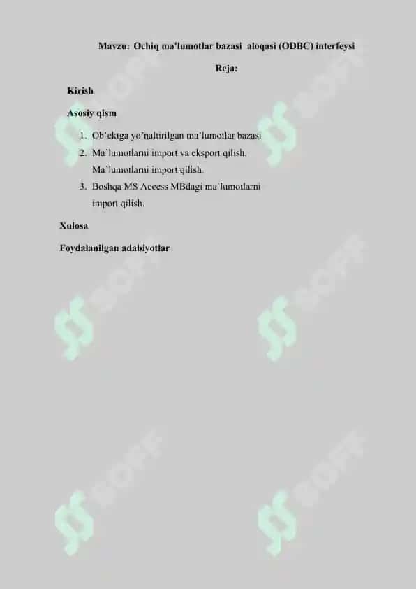 Ochiq ma'lumotlar bazasi aloqasi (ODBC) interfeysi 2
