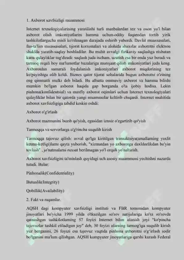 Axborotlarni himoya qilish usullari va axborot xavfsizligi 2