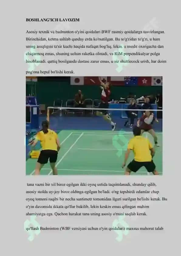 Badminton  o’yinini vollani qaytarish usullarini o’rgatish 4