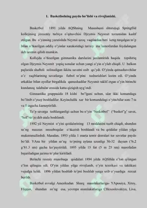 Basketbol o'yining kelib chiqishi va rivojlanish tarixi 2