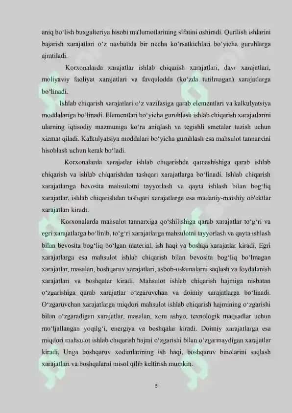 Umumishlab chiqarish xarajatlari 5