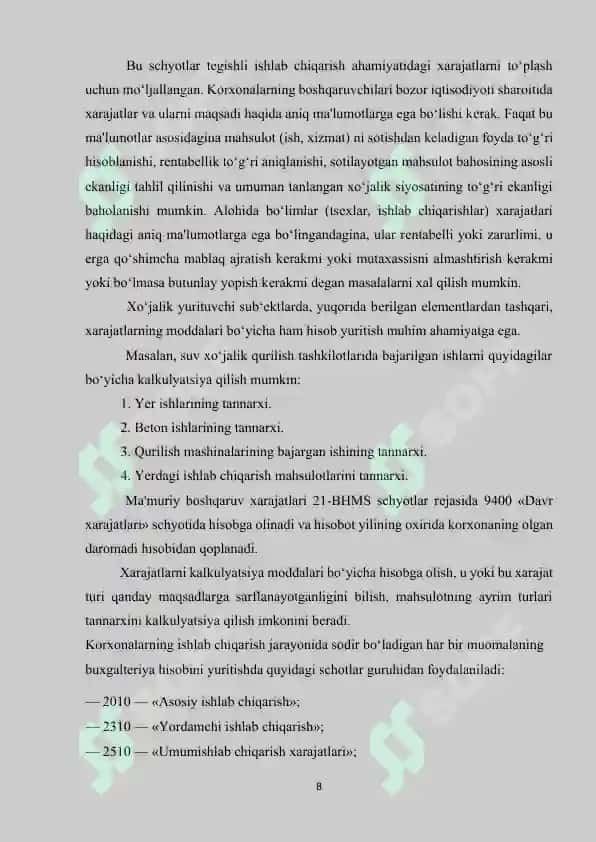 Umumishlab chiqarish xarajatlari 8