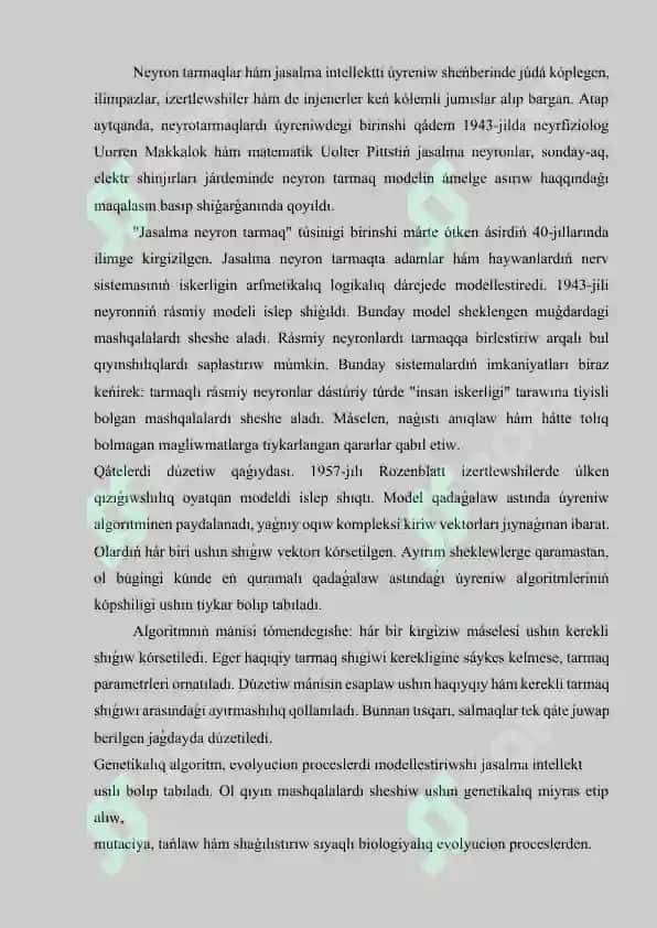 Neyron torlardı oqıtıwda genetik algoritmler. 2