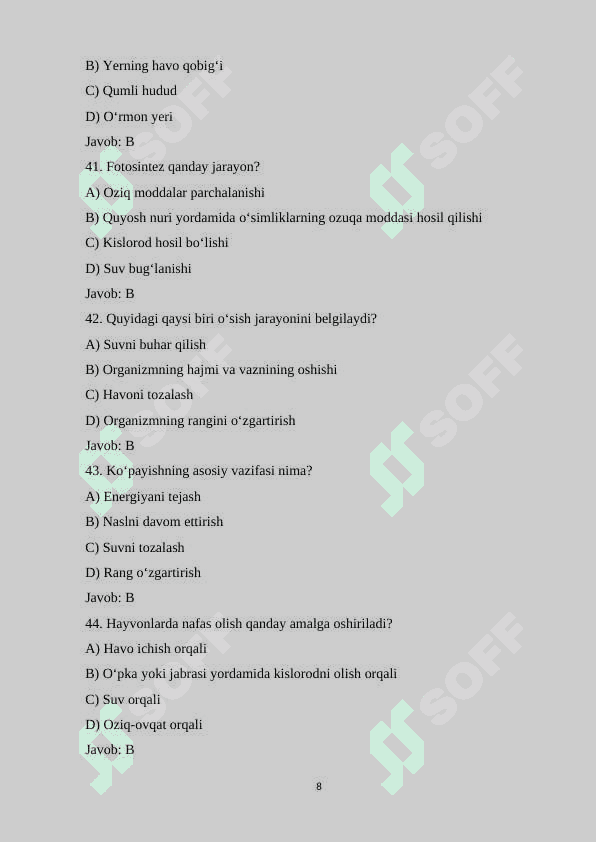 5-sinf Botanika fanidan mavzulashtirilgan 100 ta variantli test savollari va javoblari bilan.docx 8