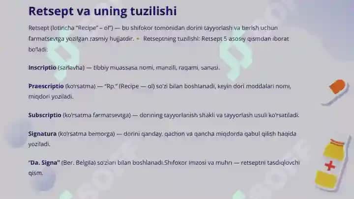 Retsepturaning oila shifokori tayyorlashdagi ahamiyati. 3
