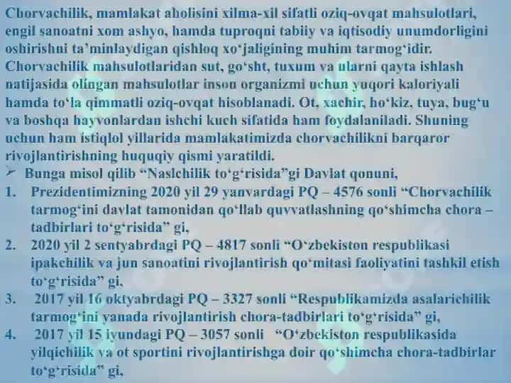 “Yirik shoxli hayvonlarni oziqlantirish va ularni parvarishlashda veterinariya-gigiyena talablariga rioya etish” 6