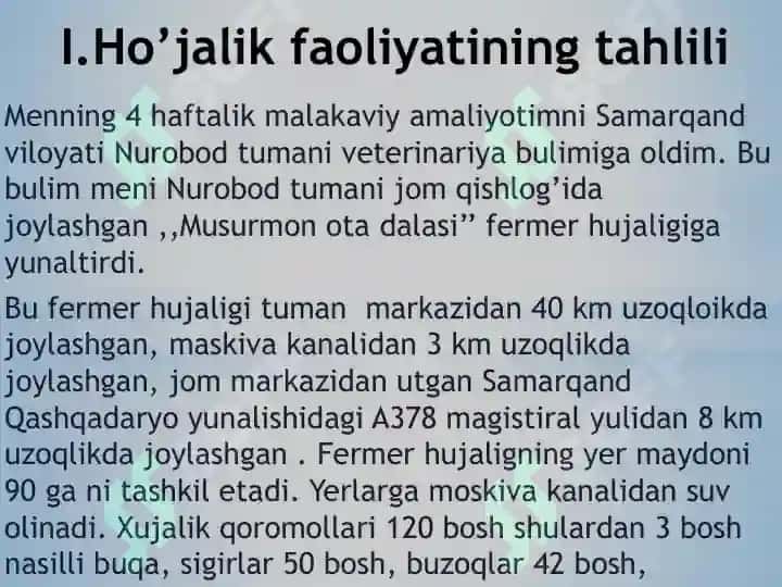 “Yirik shoxli hayvonlarni oziqlantirish va ularni parvarishlashda veterinariya-gigiyena talablariga rioya etish” 7