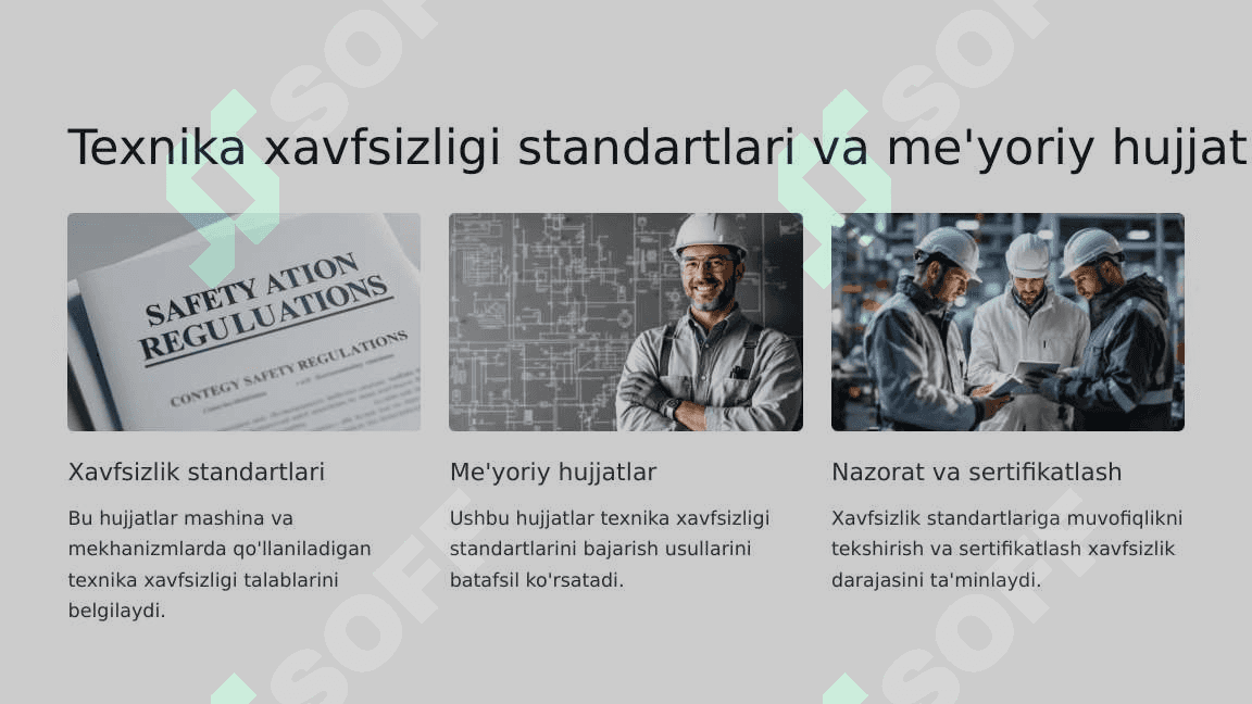 MASHINA VA MEXANIZMLAR UCHUN TEXNIKA XAVFSIZLIGI TALABLARI KELTIRILADIGAN ME'YORIY HUJJATLAR TIZIMI 4