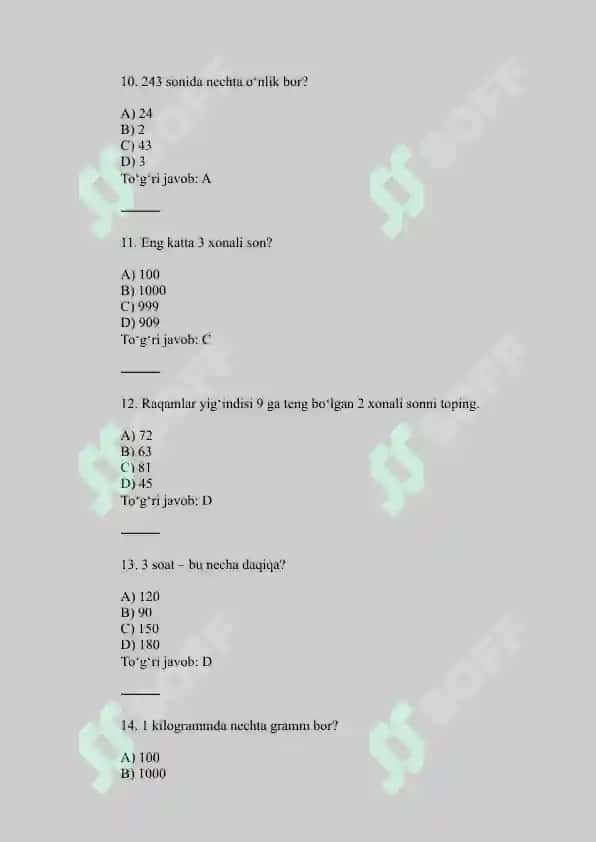 5-sinflar uchin qiziqarli matematika test 3