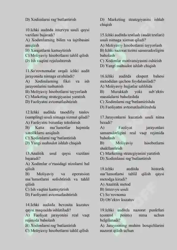 ICHKI AUDIT JARAYONIDA QO‘LLANILADIGAN METODLAR TAVSIFI. 2