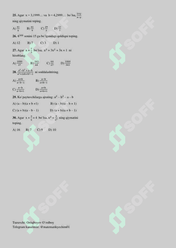 Matematikadan test 2
