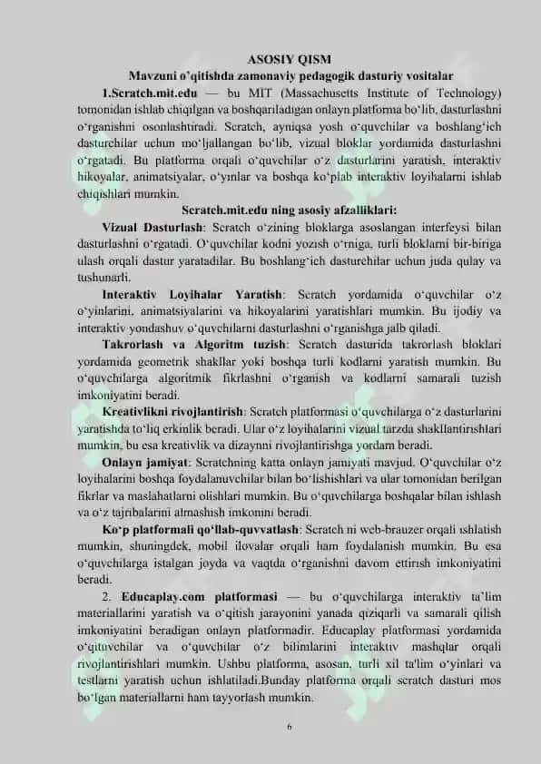 Scratch dasturida takrorlash bloki yordamida yangi shakl chizish.” mavzusidagi  MIKRODARS ISHLANMASI 6