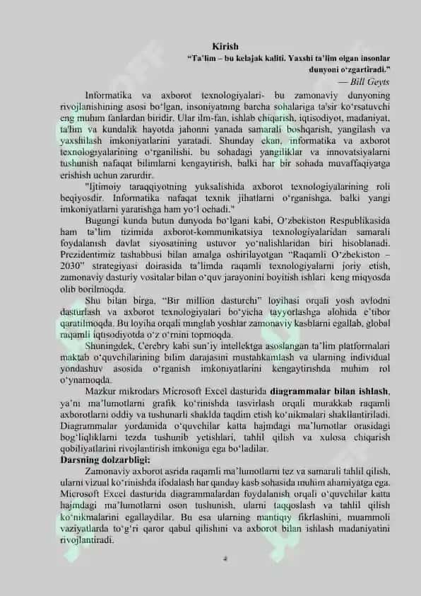 Diagramma turini tanlash. Diagrammaga x-oʻqi, y-oʻqi hamda diagramma nomini joylash 4