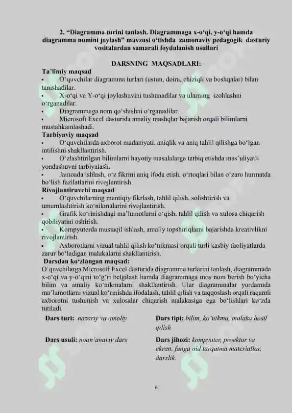 Diagramma turini tanlash. Diagrammaga x-oʻqi, y-oʻqi hamda diagramma nomini joylash 6