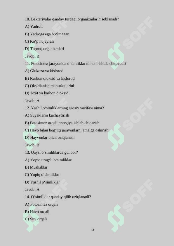 9-sinf Biologiya fanidan 140 ta variantli test savollari va javoblari bilan 3
