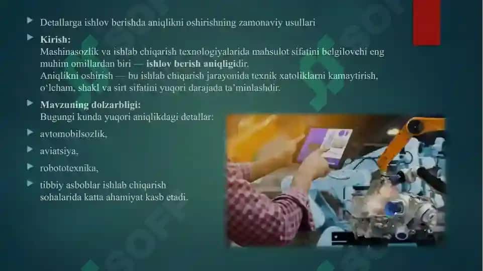 Detallarga ishlov berishda aniqlikni oshirishning zamonaviy usullari 2