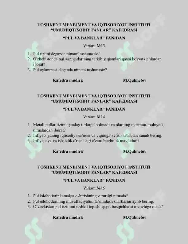 "PUL VA BANKLAR" FANIDAN 6