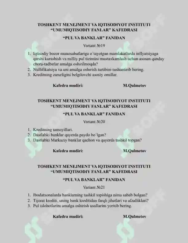"PUL VA BANKLAR" FANIDAN 8