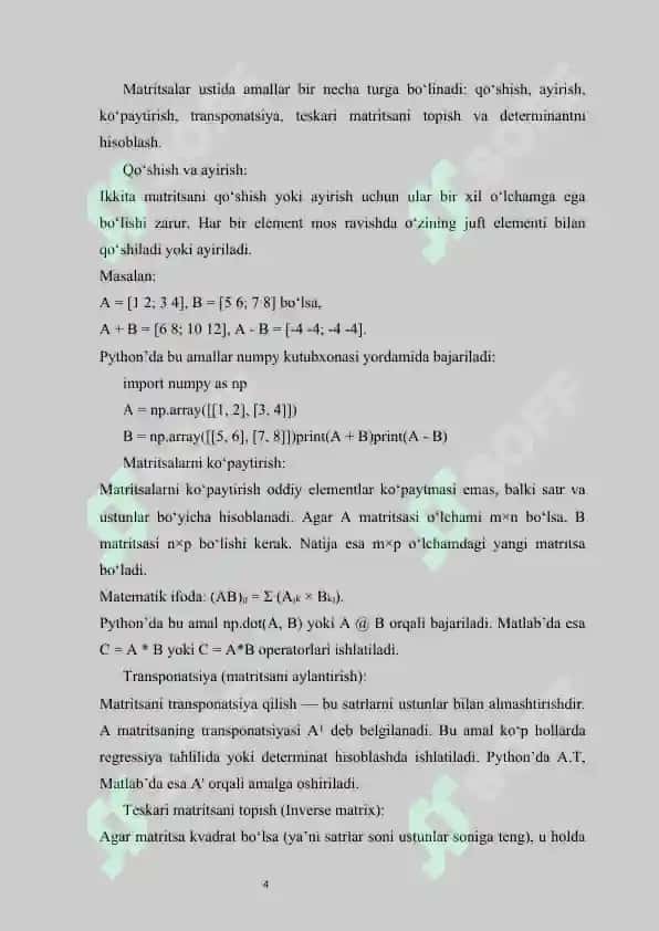 Vektor va matritsalarni teng qilish va ular ustida amallar bajarish. Funksiyalar bilan ishlash. Ma’lumotlarni grafik tasvirlash 4