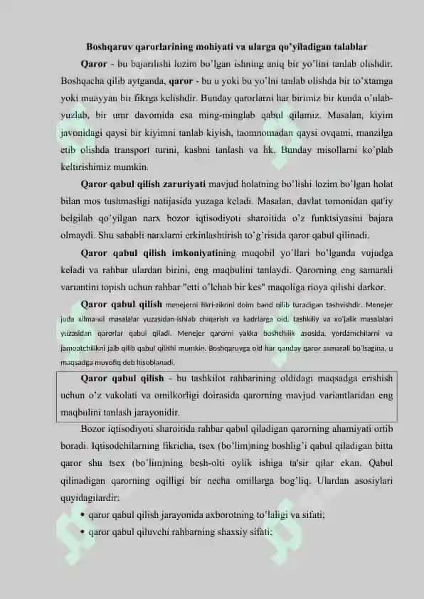 Boshqaruv qarorlari axborotlarining ishlab chiqish roli 2