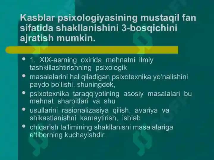 Kasbiy psixologiya rivojlanish tarixi 2