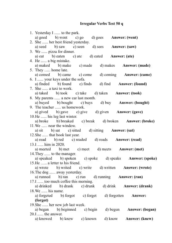 Irregular verbs
